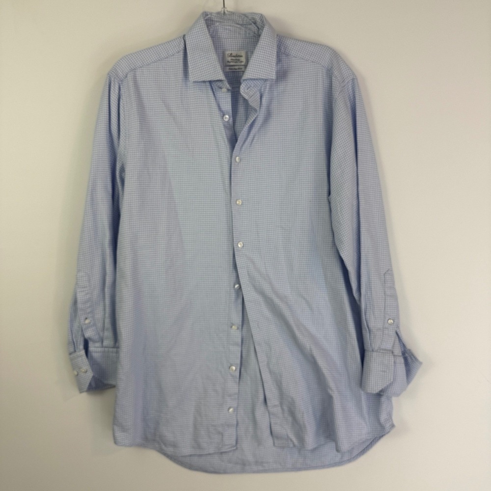 Stenströms Button Down Mens 16 41 Blue Houndstooth Fitted Extra Long Sleeve